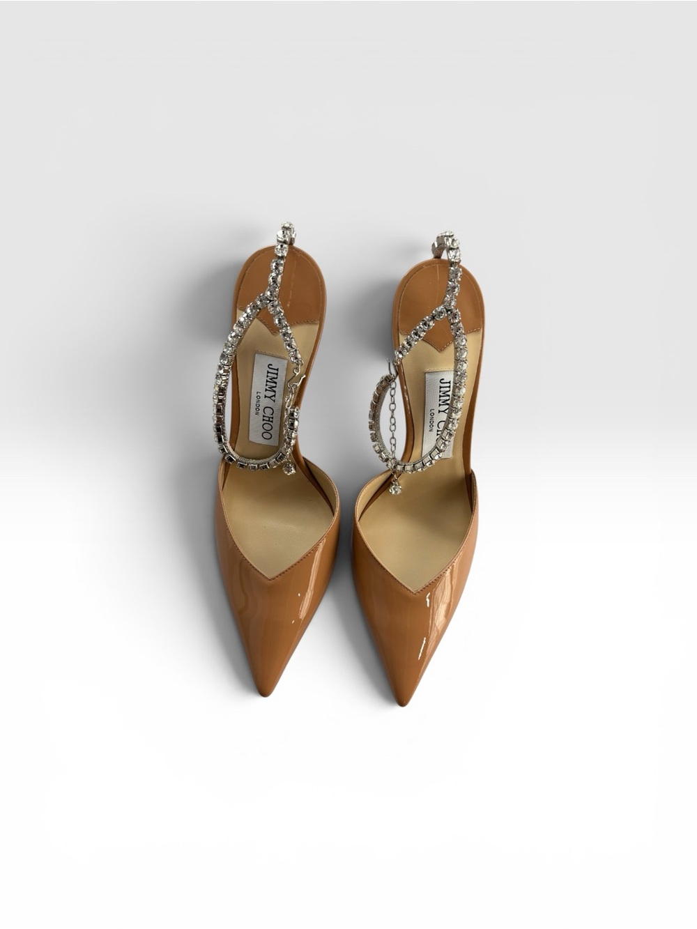 New JIMMY CHOO Saeda Patent Camel Pumps 37.5 $1295 Brand New - Picture 13 of 14